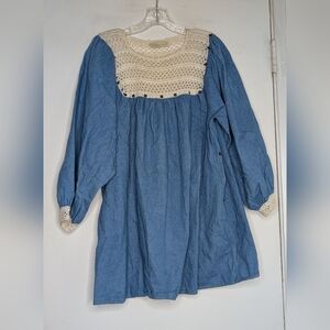 Carolina K •  Denim Crochet Bohemian Chambray Dress w/ Rivets